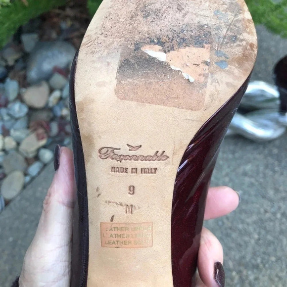 Faconnable Cranberry Red Patent Leather Bow Peep Toe Heels Size 9 - Picture 6 of 9